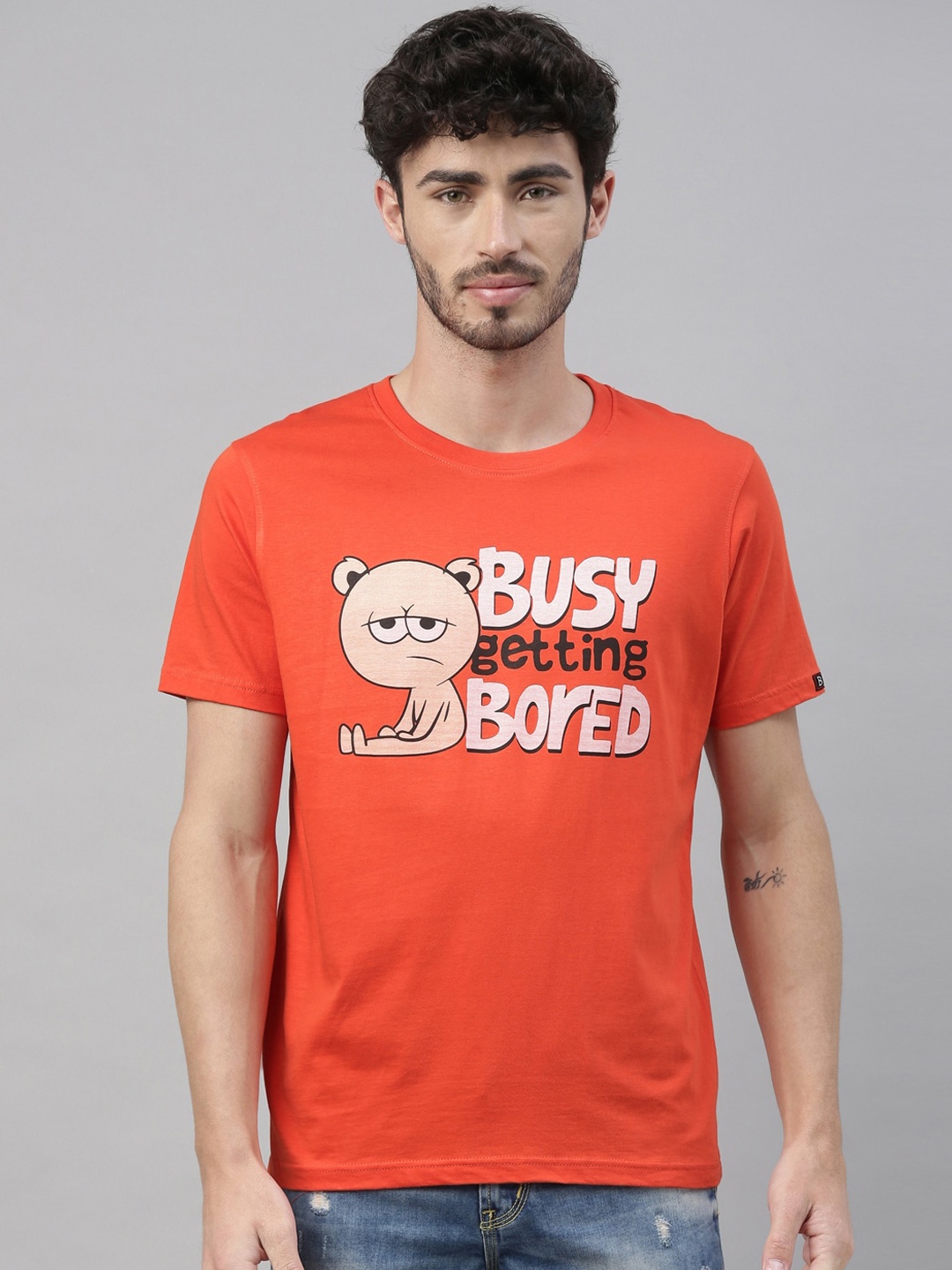 

Bushirt Men Orange Printed Round Neck T-shirt