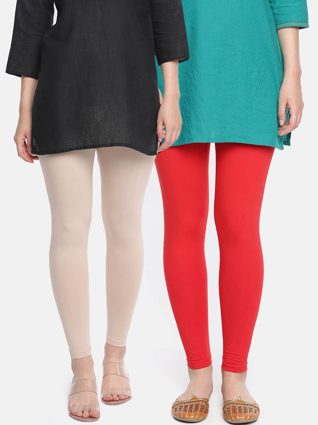 

Dollar Missy Women Pack Of 2 Solid Cotton Ankle-Length Leggings, Cream