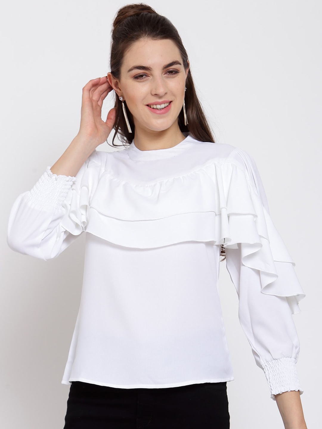 

Style Quotient White Crepe Solid Regular Top