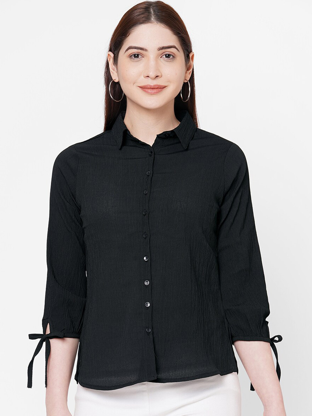 

109F Black Shirt Style Top