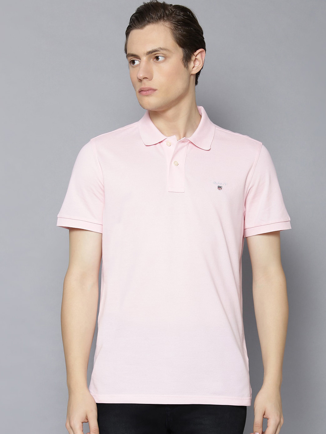 

GANT Men Pink Solid Pure Cotton Polo Collar Pure Cotton T-shirt