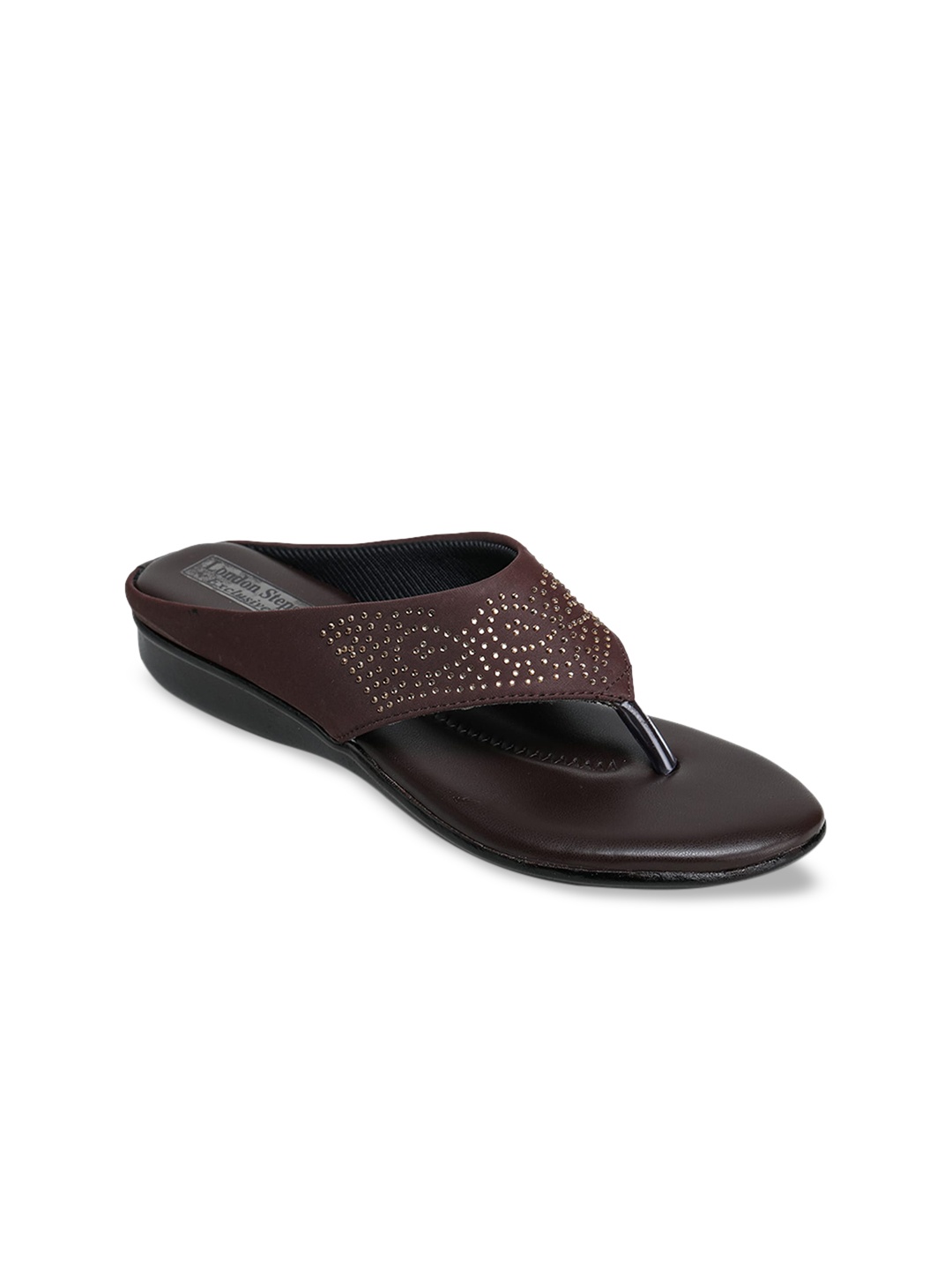 

LONDON STEPS Women Brown Embellished Open Toe Flats