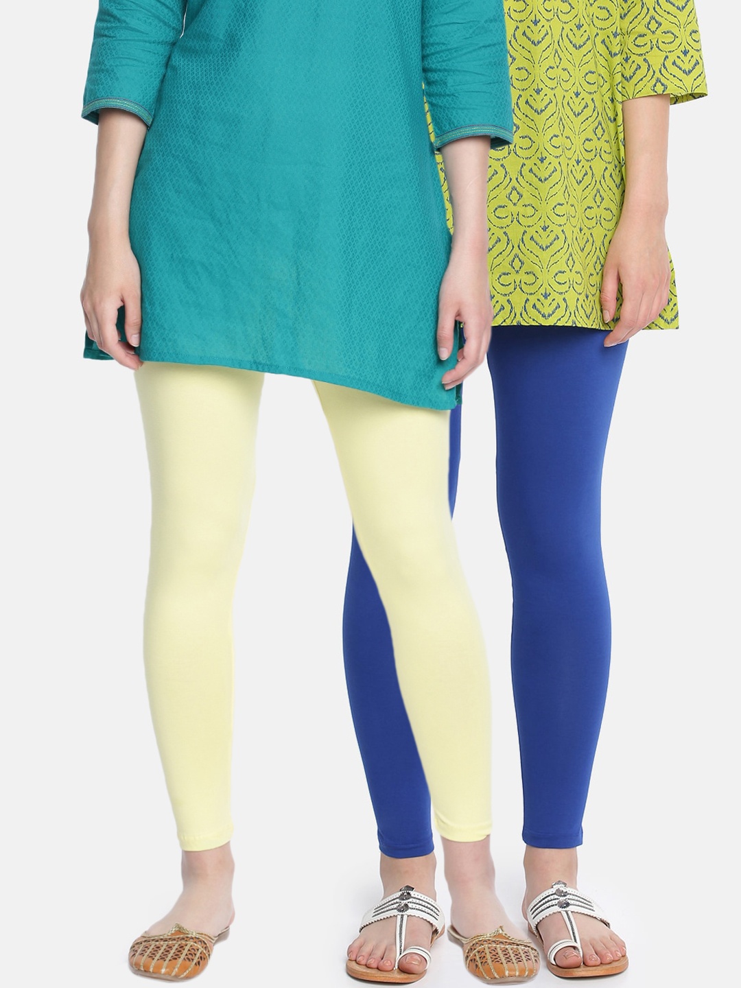 

Dollar Missy Women Pack Of 2 Solid Cotton Ankle-Length Leggings, Blue