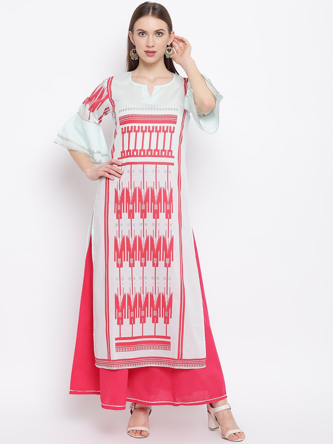 

RIVI Women White Printed Kurta with Palazzos