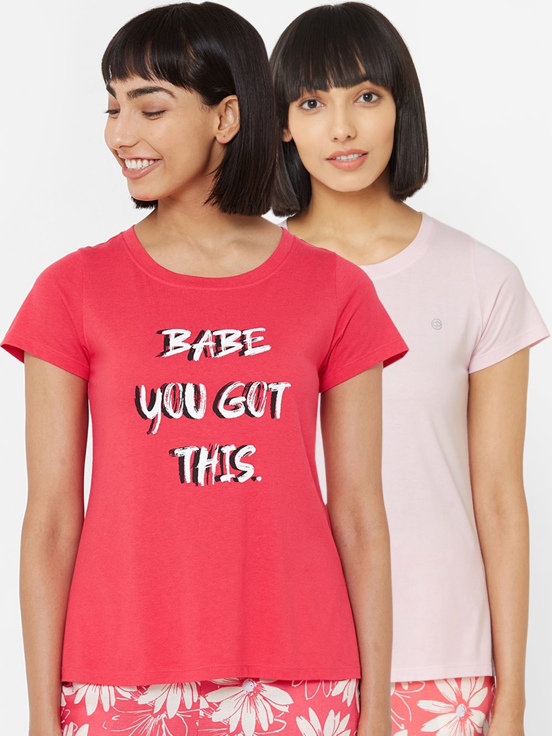 Soie Women Pack Of 2 Lounge T-Shirts, Pink