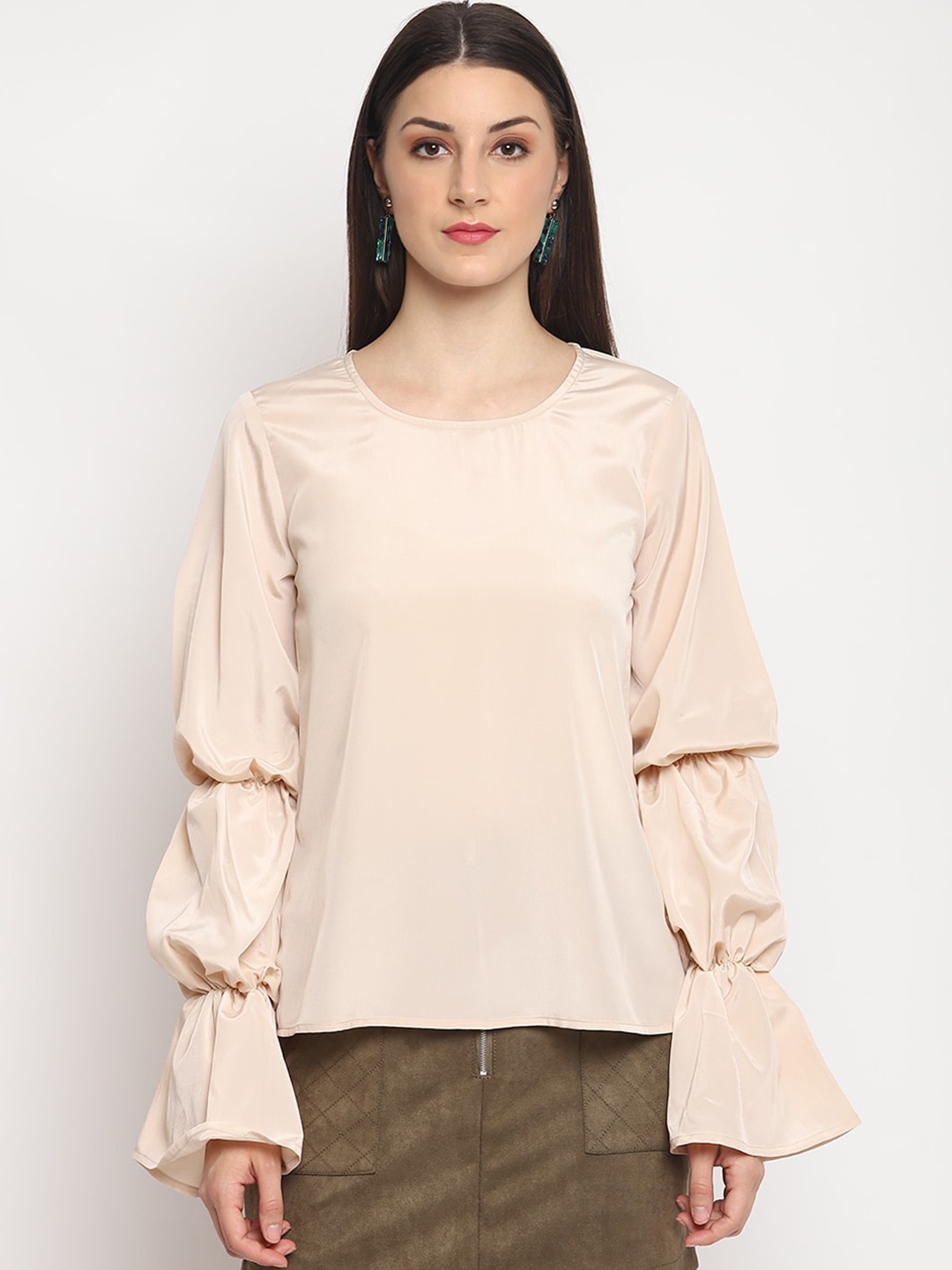 OTORVA Beige Crepe Regular Top