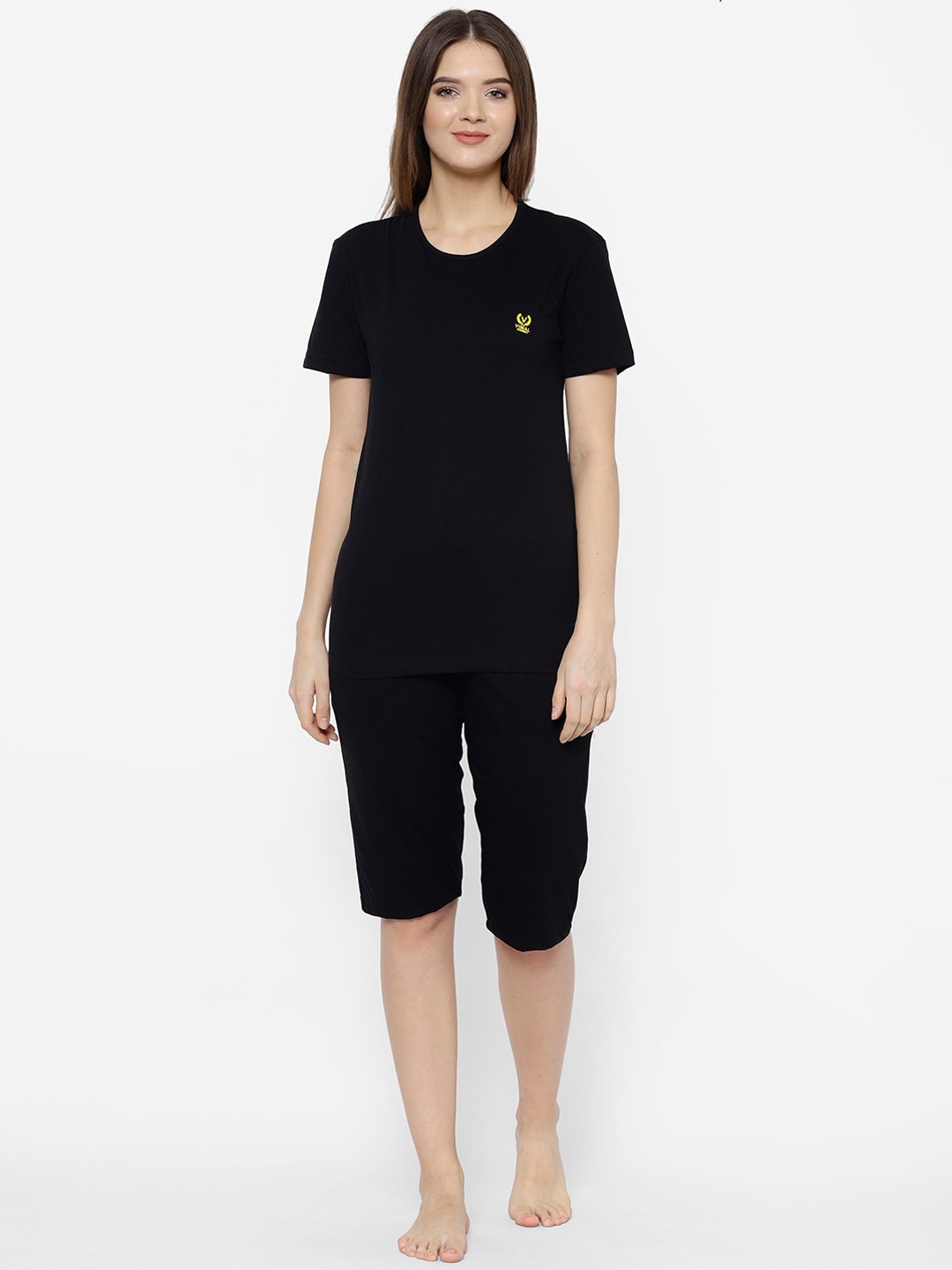 

VIMAL JONNEY Women Black Solid Night suit