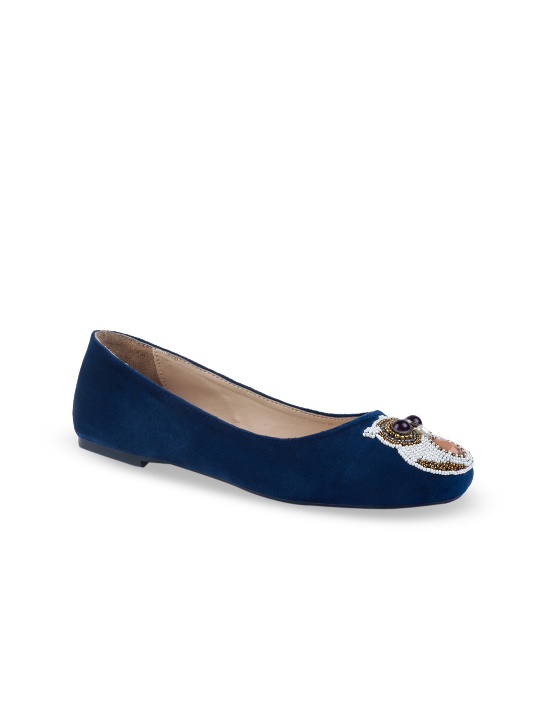 

London Rag Women Navy Blue Embellished Suede Ballerinas
