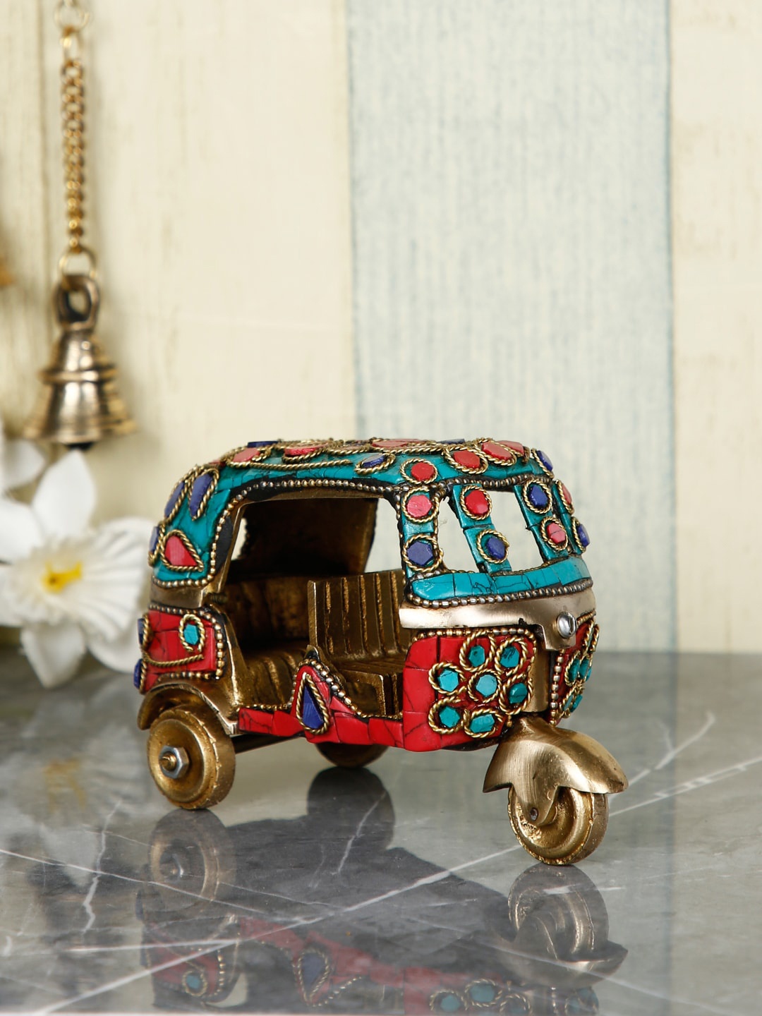 

CraftVatika Gold-Toned & Red Hand-Crafted Indian Auto Rickshaw Statue Showpiece