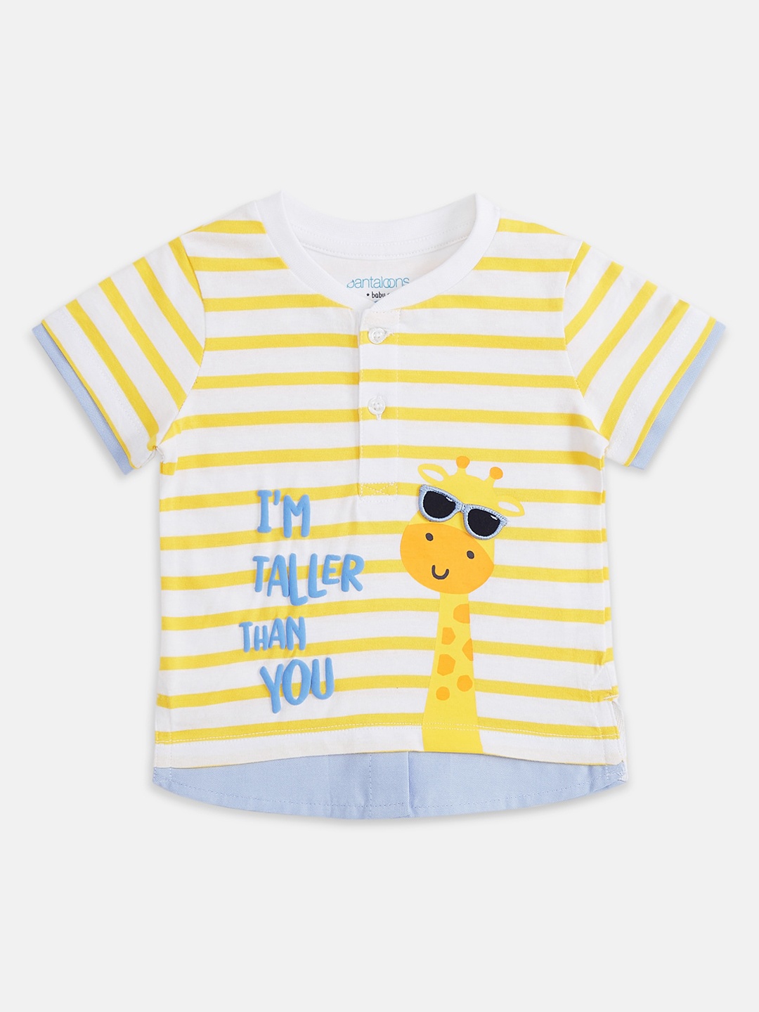 

Pantaloons Baby Boys Yellow Striped Cotton Henley Neck Pure Cotton T-shirt