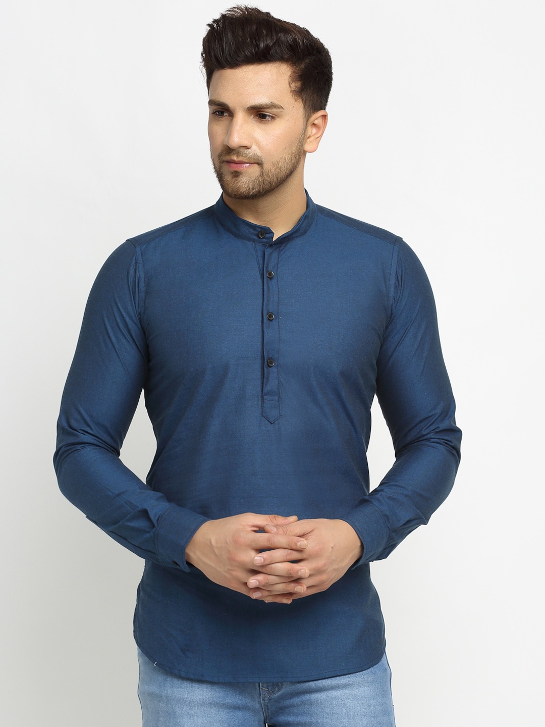 

Cross Court Men Blue Handloom Cotton Kurta