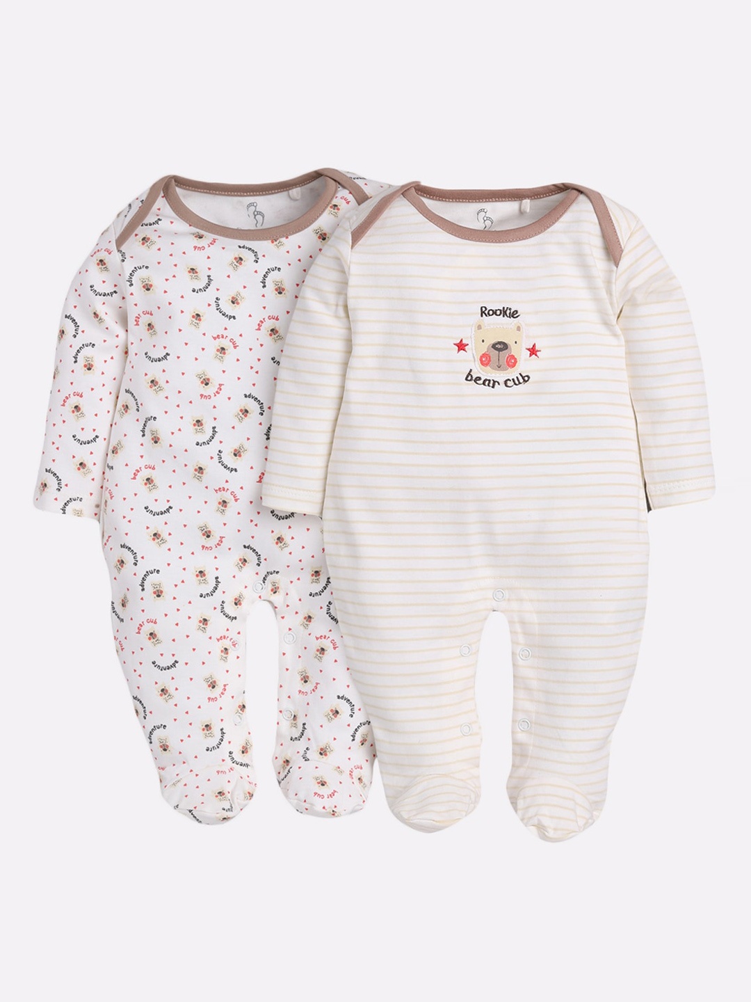 BABY GO Infant Kids Pack Of 2 Printed Sleepsuits, White