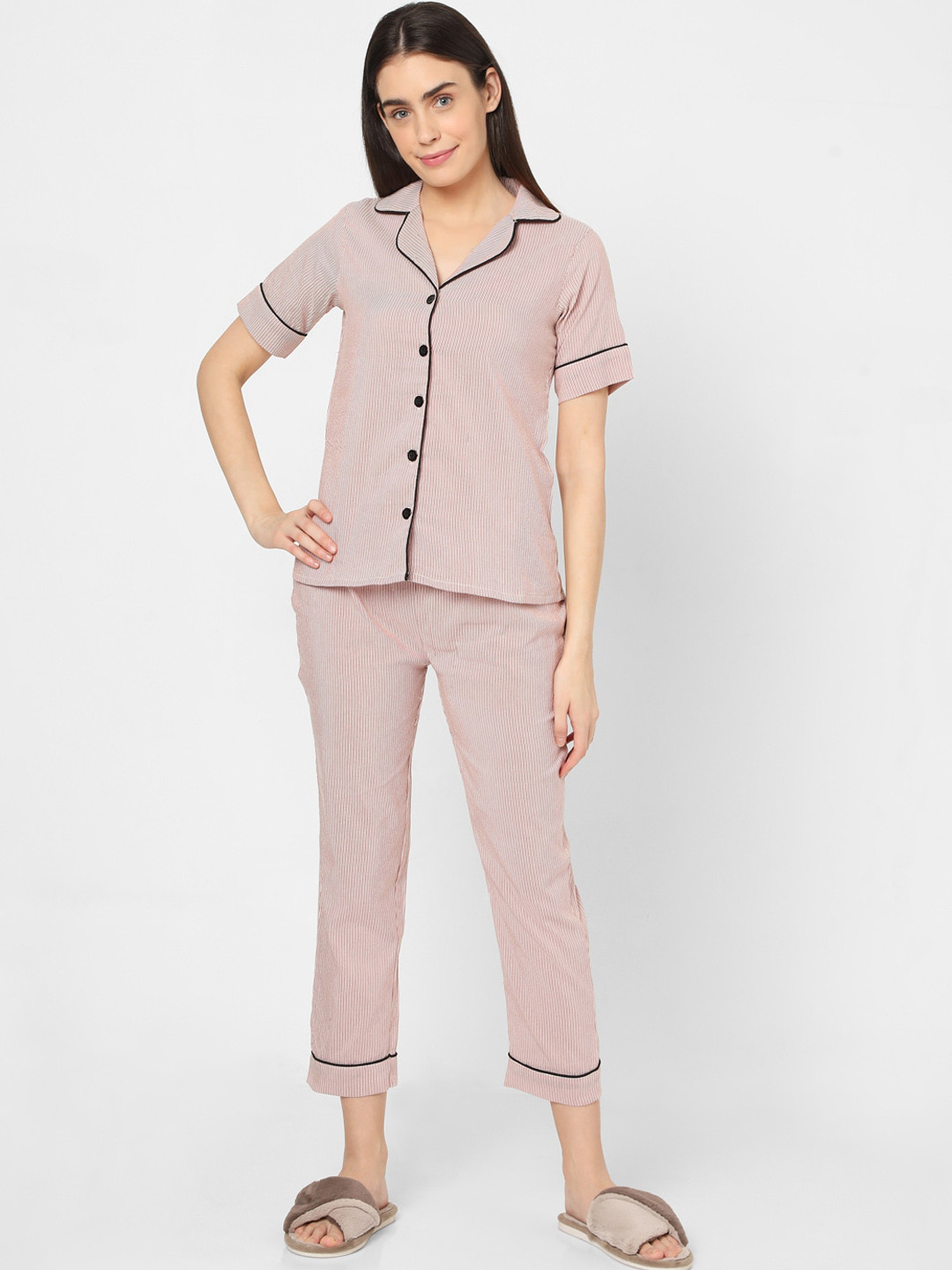 

Smarty Pants Women Maroon & White Striped Night suit