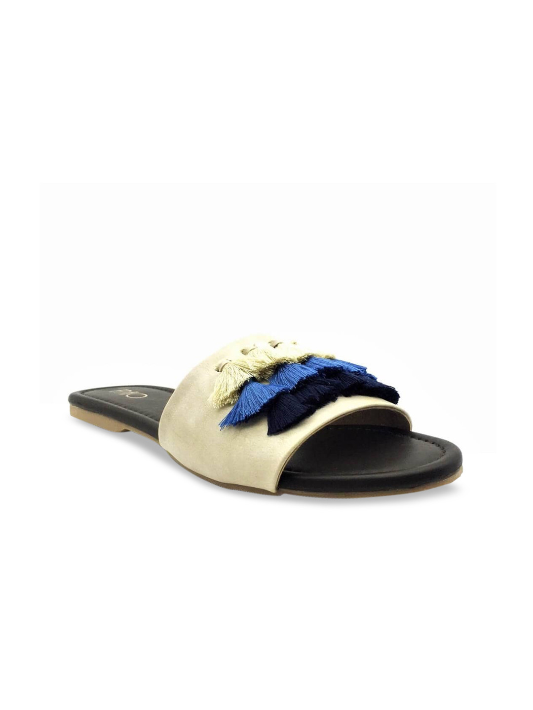 

PAIO Women Cream-Coloured & Blue Woven Design Open Toe Flats