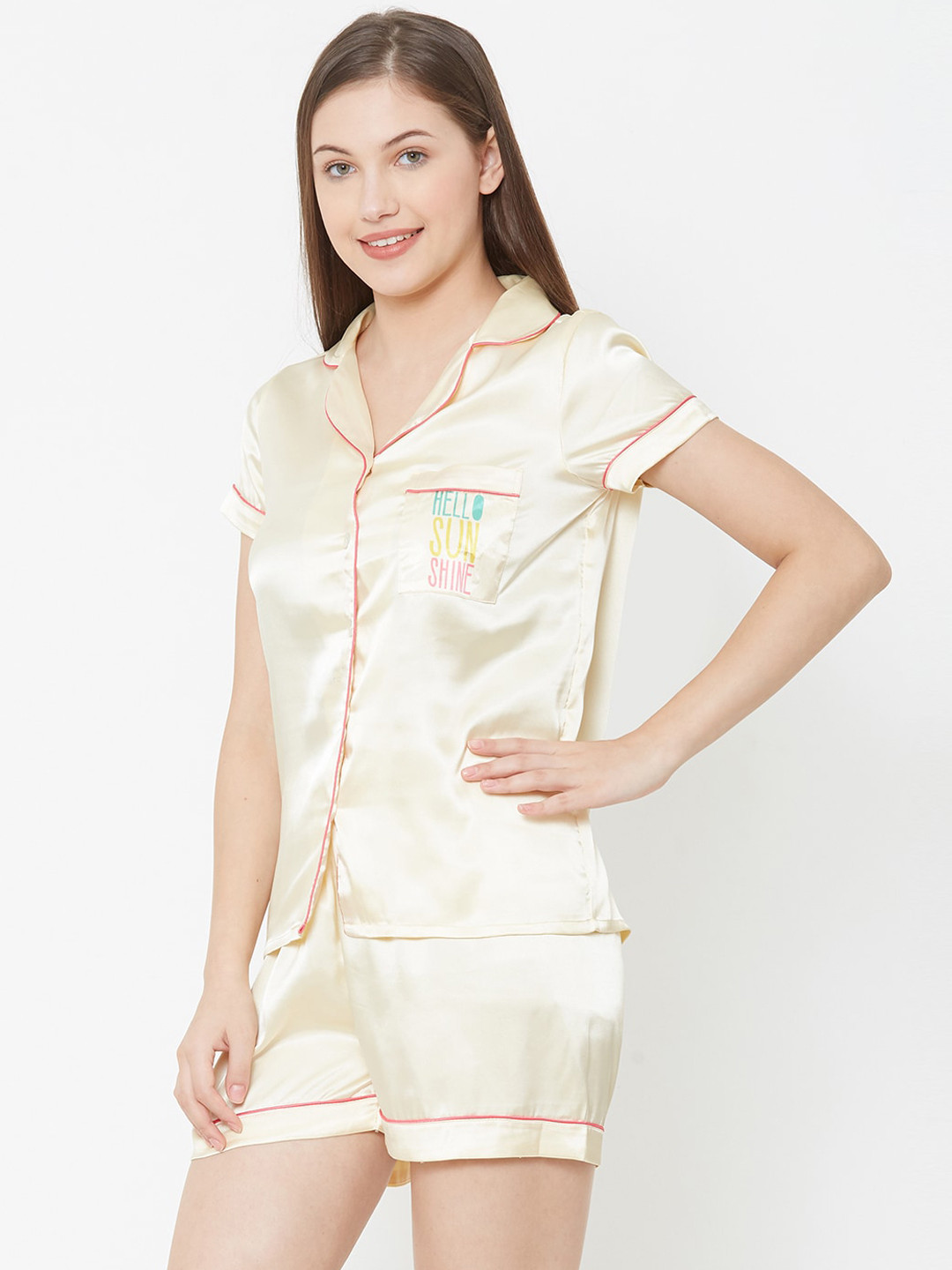 

Sweet Dreams Women Yellow Solid Night Suit
