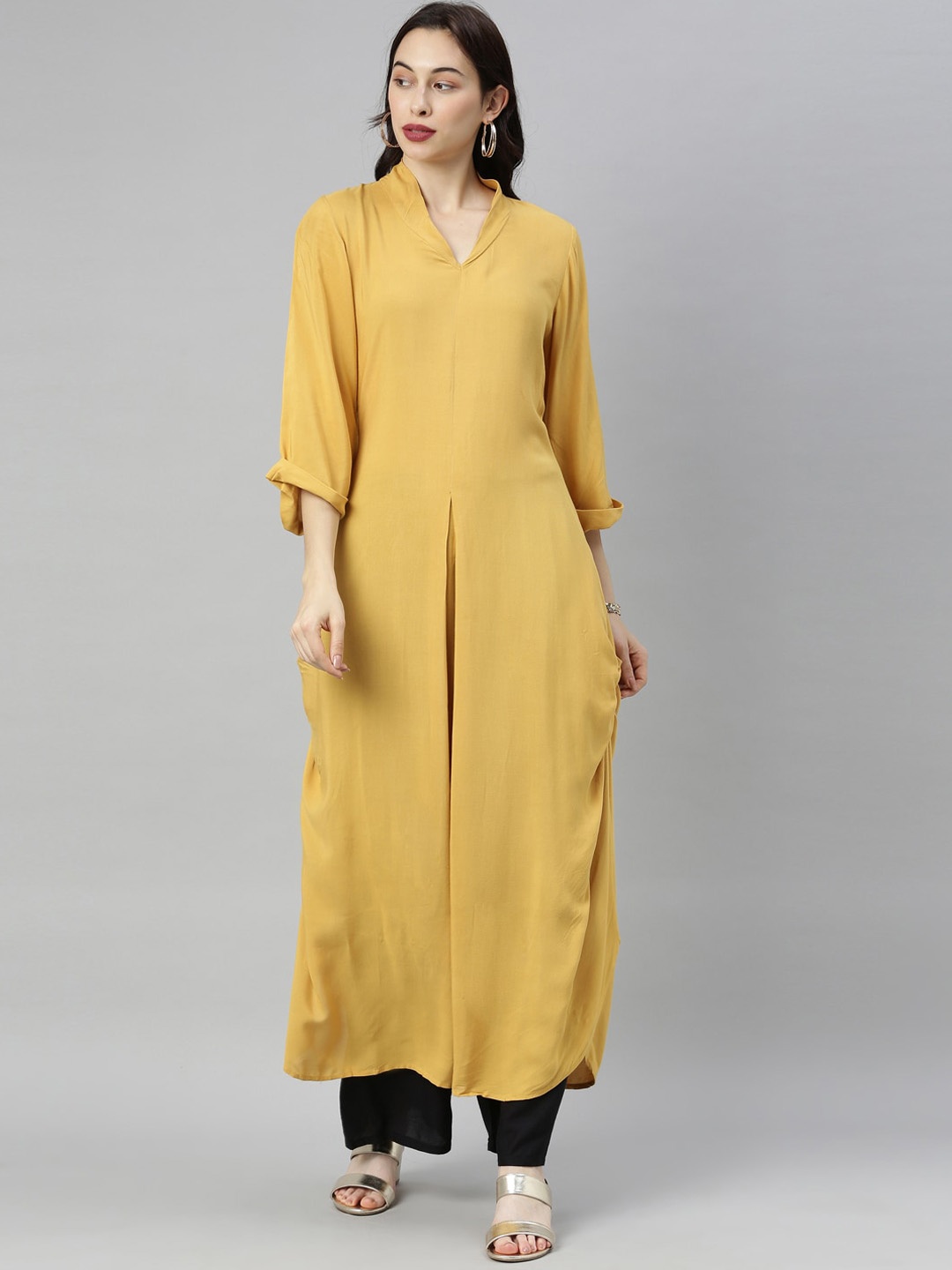 

Neerus Women Mustard Flared Sleeves Kurta