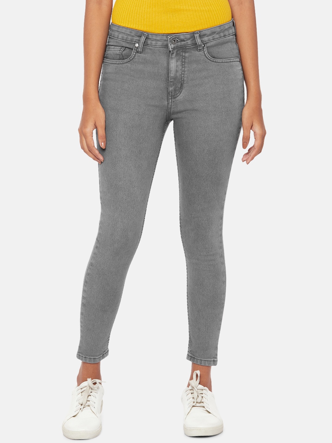People Women Grey Slim Fit Mid-Rise Clean Look Jeans