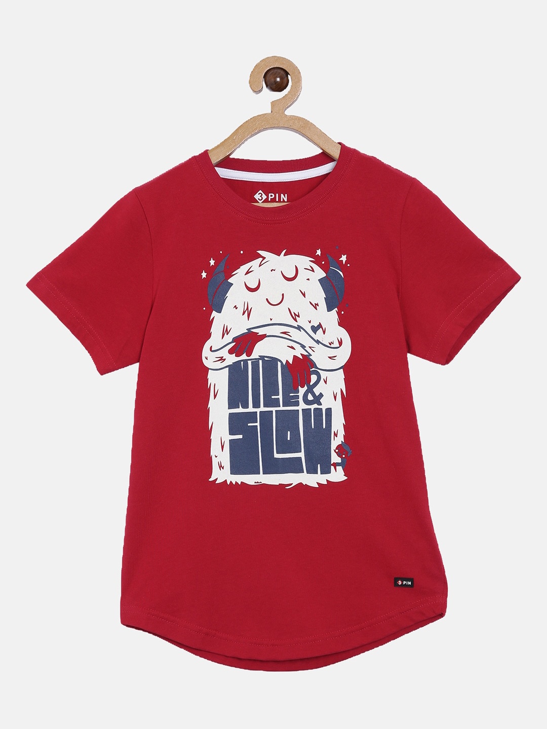 3PIN Boys Maroon Printed Round Neck Pure Cotton T-shirt
