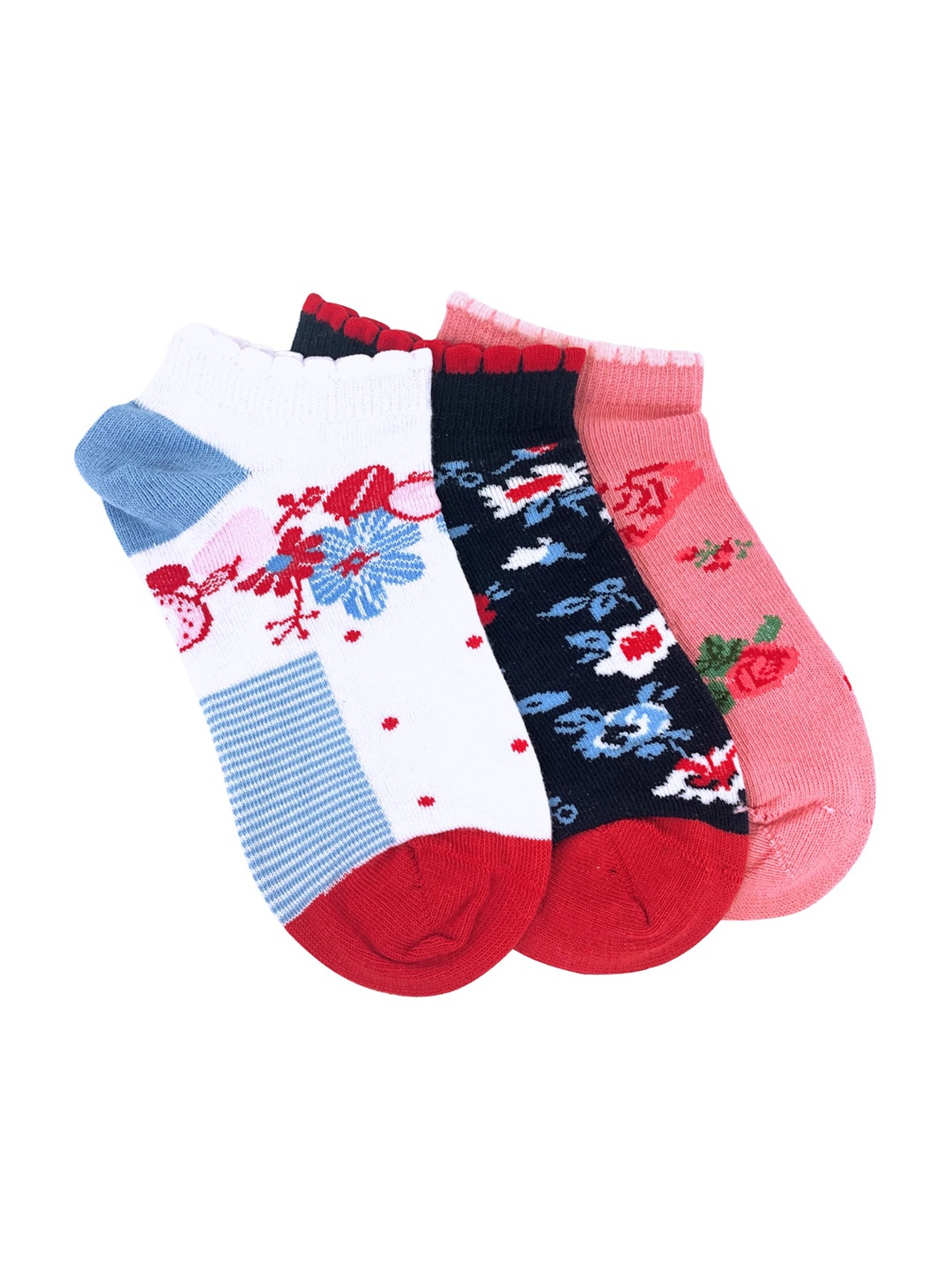KazarMax Girls Pack Of 3 Patterned Ankle-Length Socks, Pink