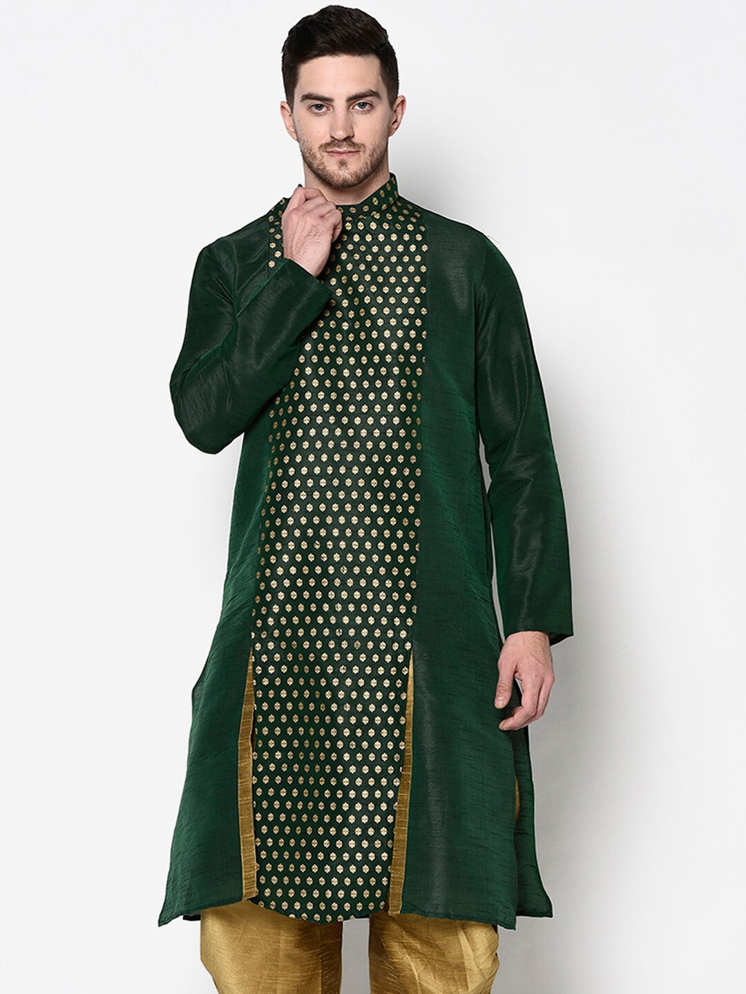 

DEYANN Men Green Ethnic Motifs Kurta