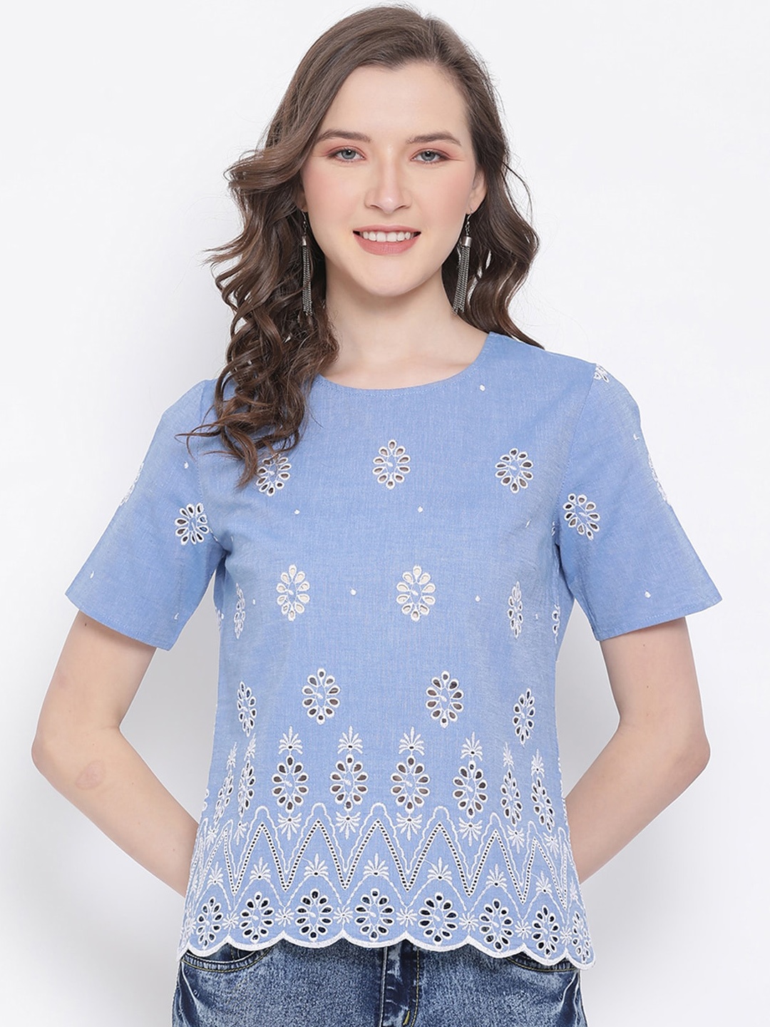 

LY2 Blue Self-Design Chambray Regular Top