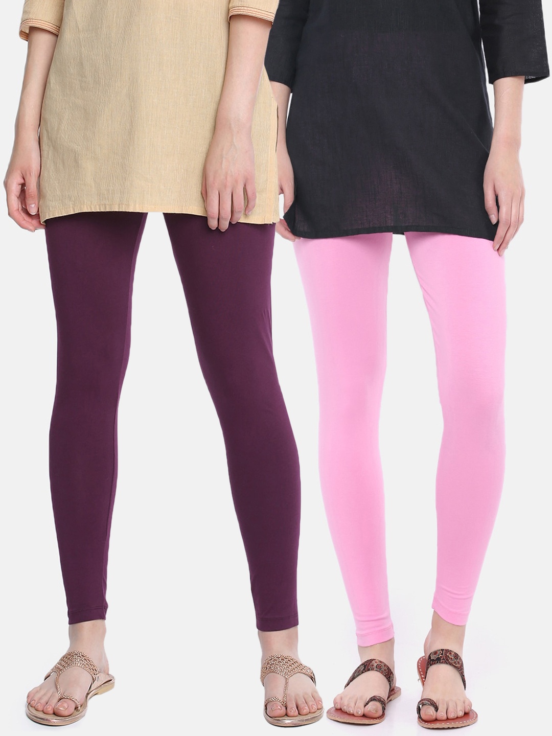 

Dollar Missy Women Pack Of 2 Solid Cotton Ankle-Length Leggings, Purple