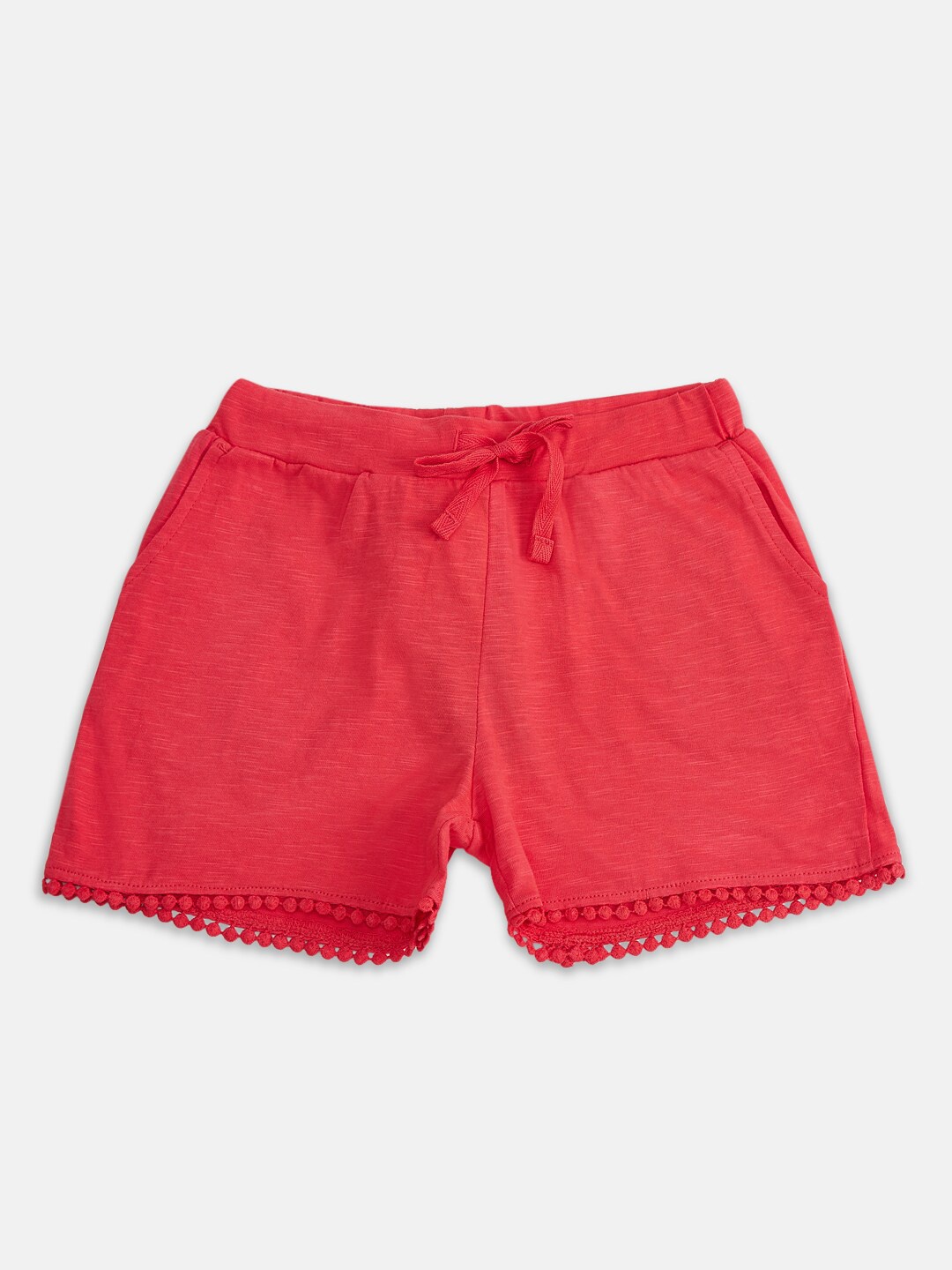 

Pantaloons Junior Girls Coral Pink Solid Cotton Regular Shorts