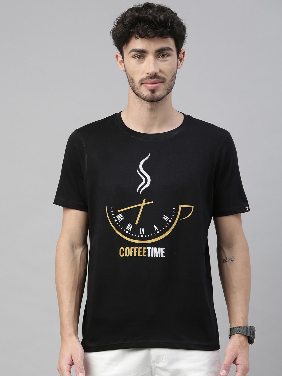 

Bushirt Men Black Printed Round Neck T-shirt
