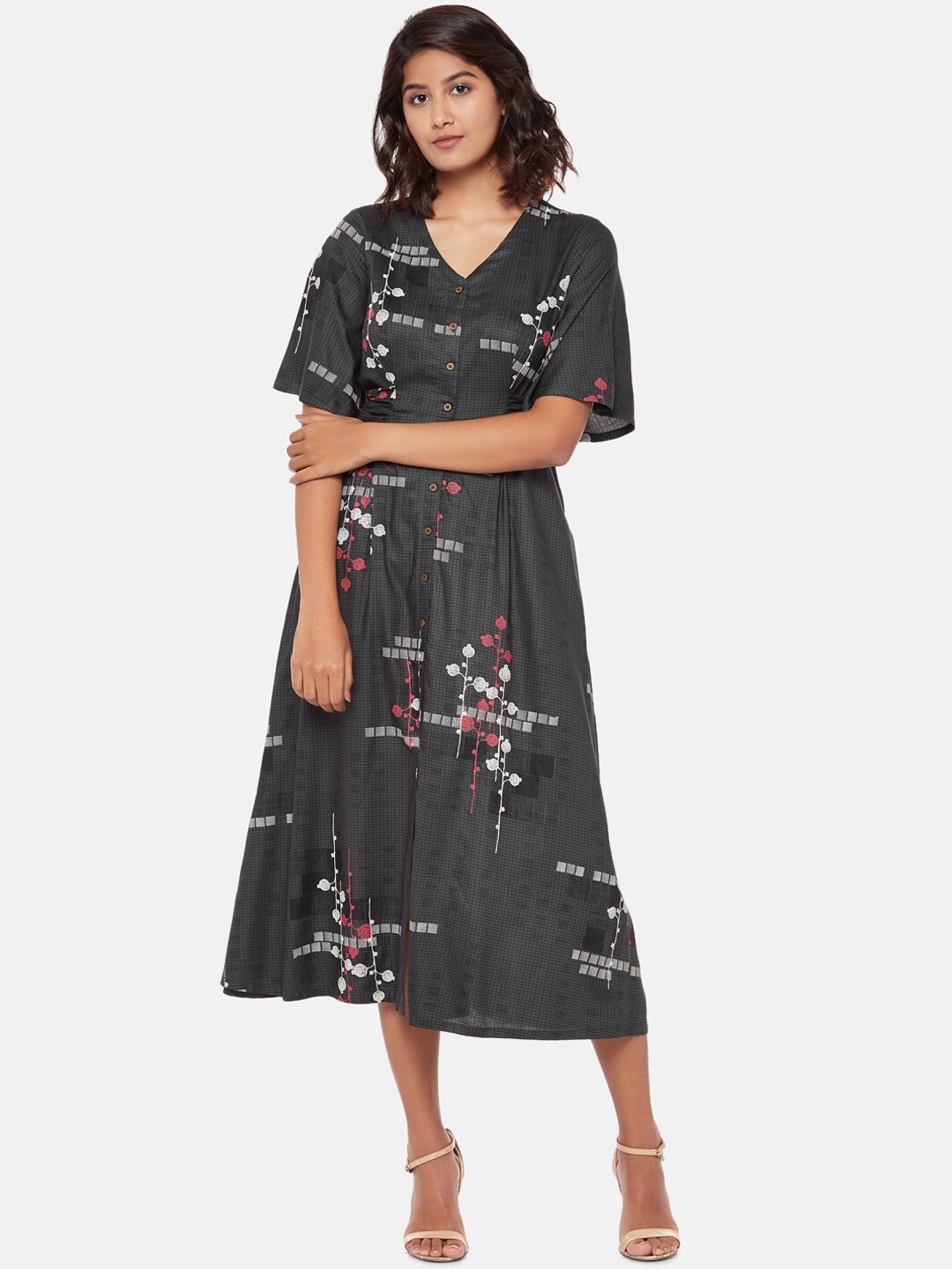 

AKKRITI BY PANTALOONS Women Charcoal Printed A-Line Dress