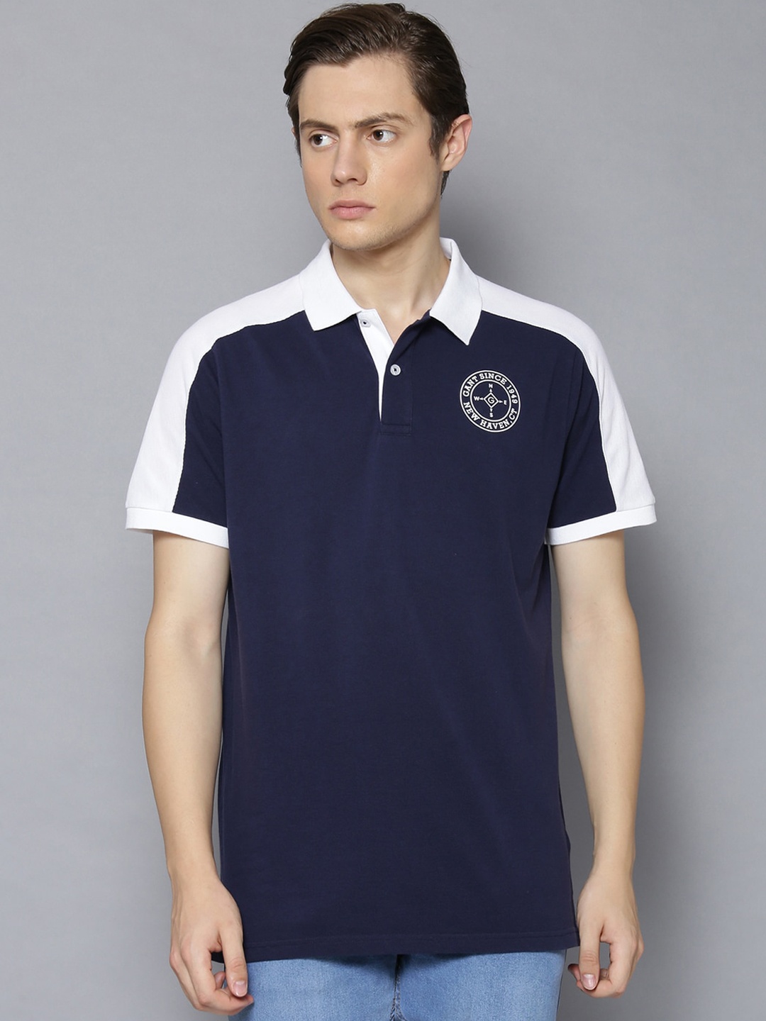 

GANT Men Blue Solid Polo Collar T-shirt