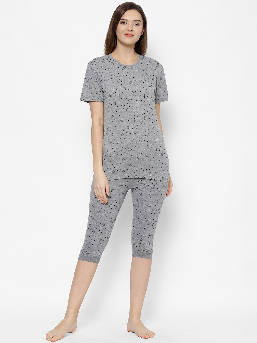 

VIMAL JONNEY Women Grey & Black Printed Cotton Night Suit PRT_1MLG_T_F1_02