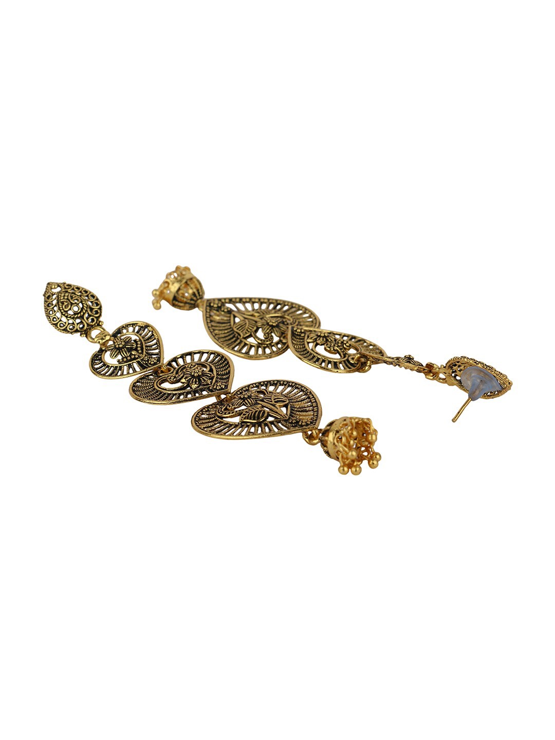 

ANIKAS CREATION Gold-Toned Heart Shaped Antique Drop Earrings