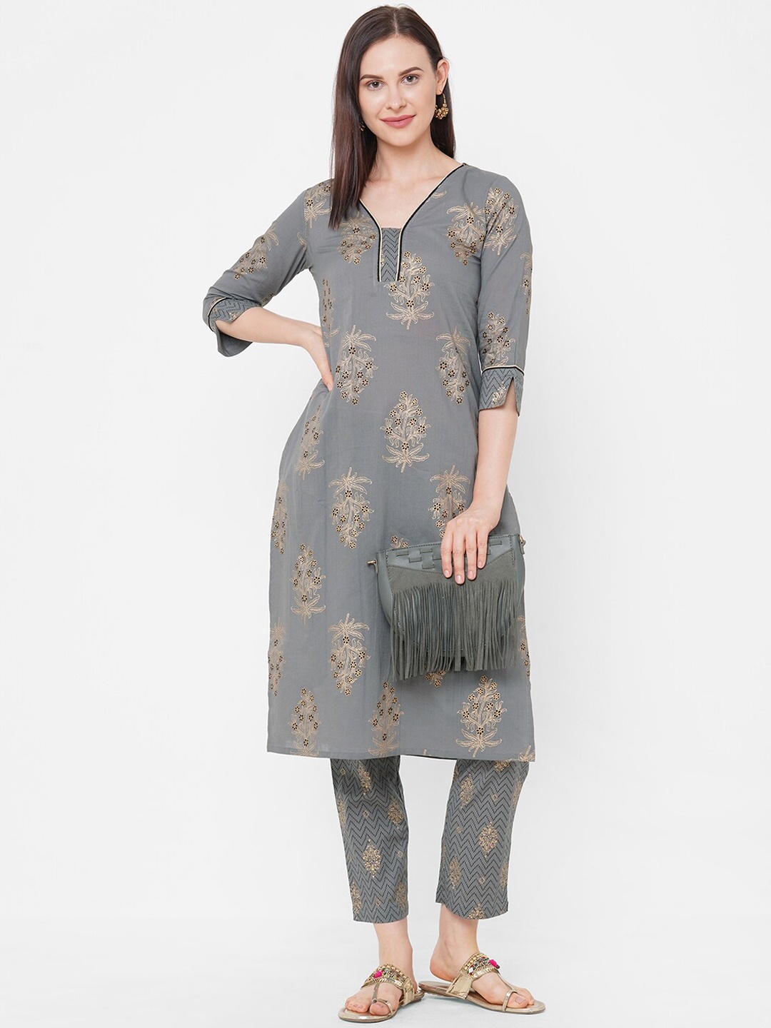 

Aprique FAB Women Grey Printed Kurti with Trousers