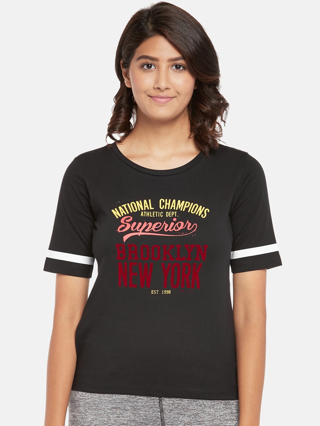

Ajile by Pantaloons Black Printed Pure Cotton Regular Top