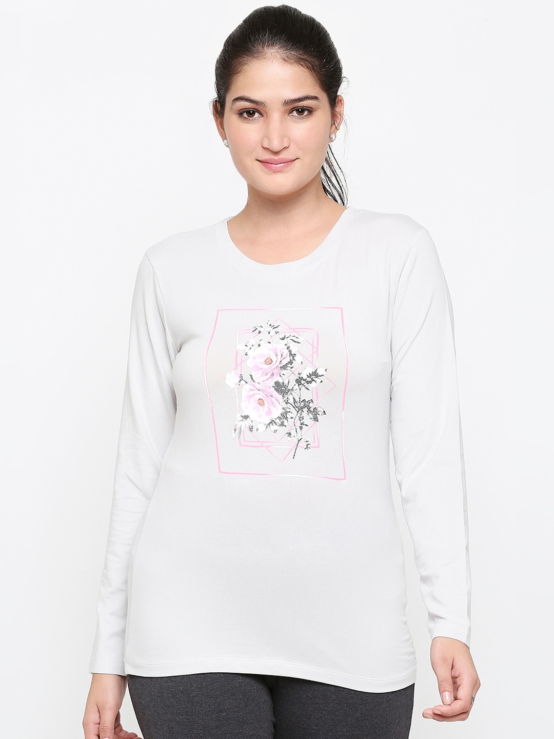 

XIN Women Grey Printed Round Neck T-shirt