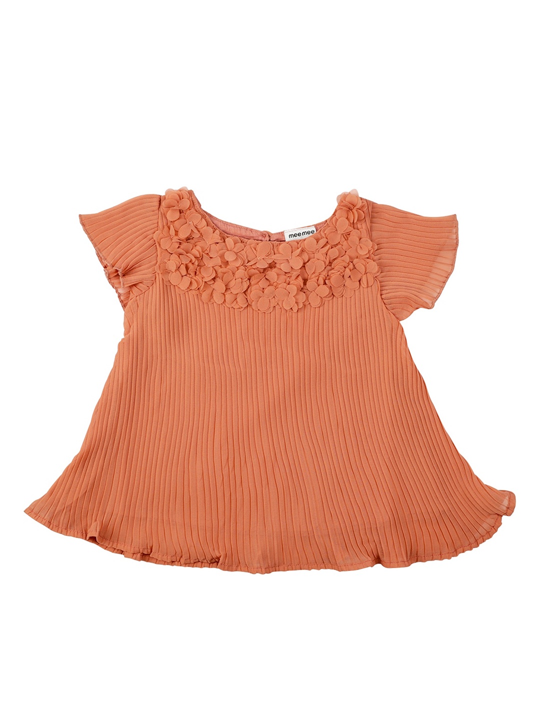 MeeMee Girls Rust Brown Self Design A-Line Cotton Dress