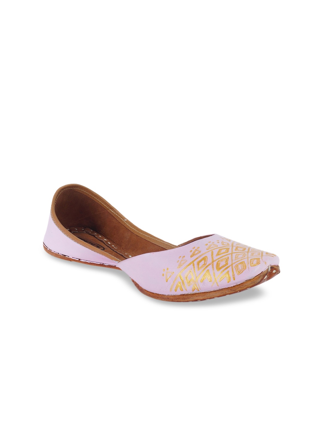 

The Desi Dulhan Women Pink Printed Leather Mojaris