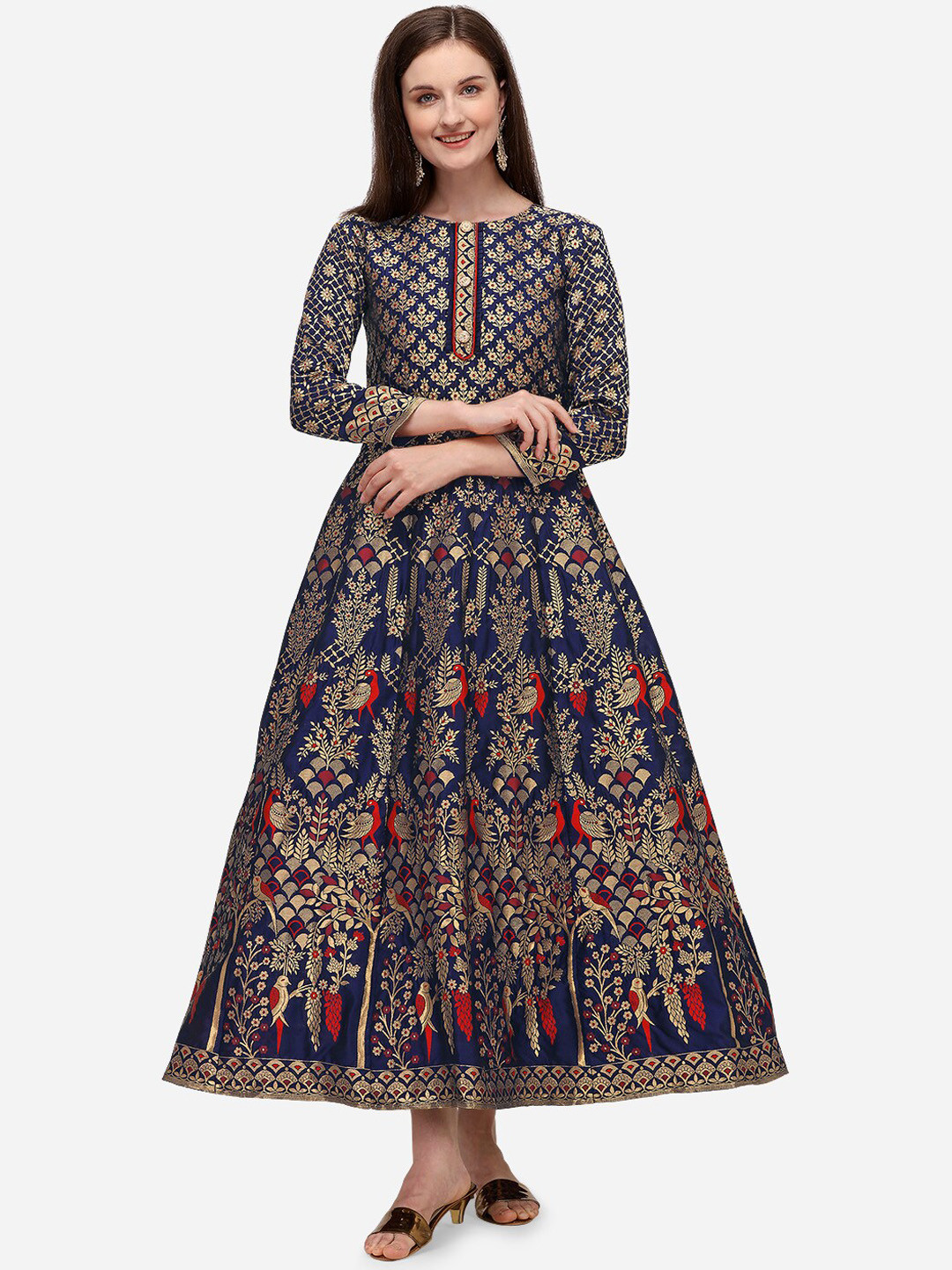 

PURVAJA Women Navy Blue Printed Fit and Flare Dress