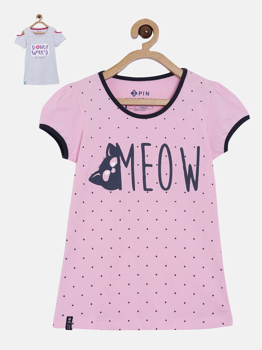 

3PIN Girls Grey Printed Round Neck T-shirt