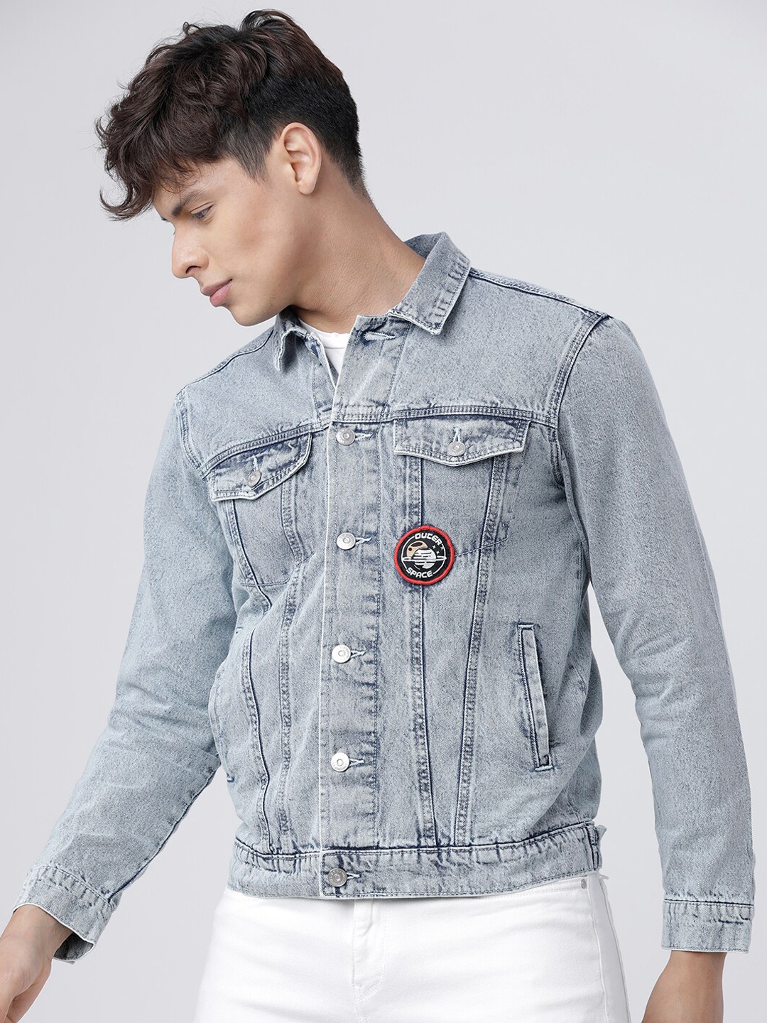 

HIGHLANDER Men Blue Printed Cotton Denim Jacket