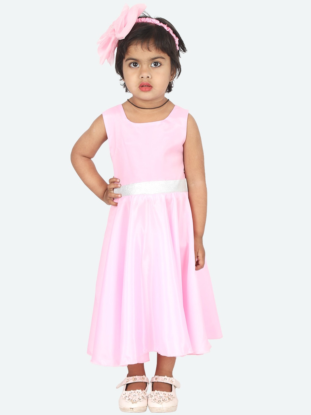 Samsara Couture Girls Pink Solid Fit and Flare Dress