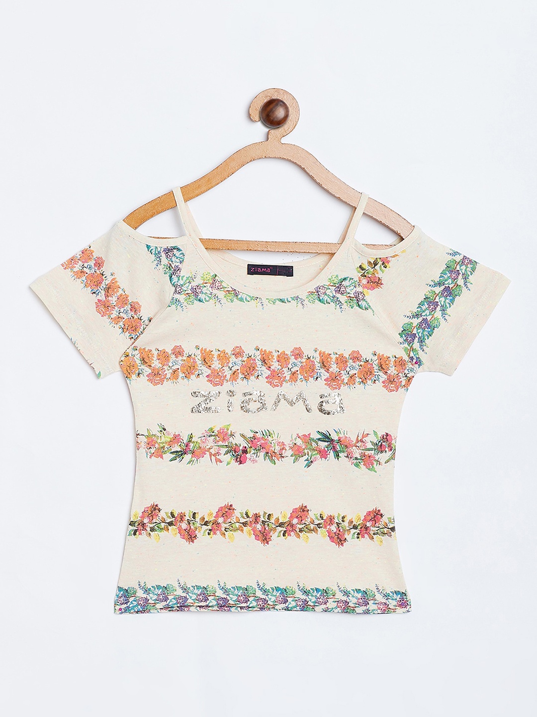 

Ziama Off White Floral Printed Regular Top