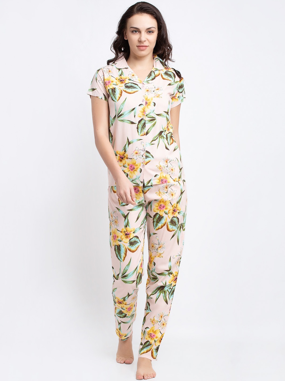 

Boston Club Women Pink & Green Printed Night suit