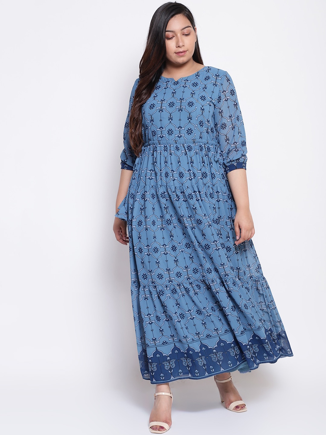 

Amydus Women Plus Size Blue Printed Maxi Dress