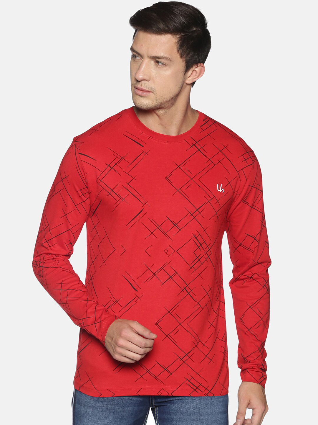 

UrGear Men Red Printed Round Neck Pure Cotton T-shirt