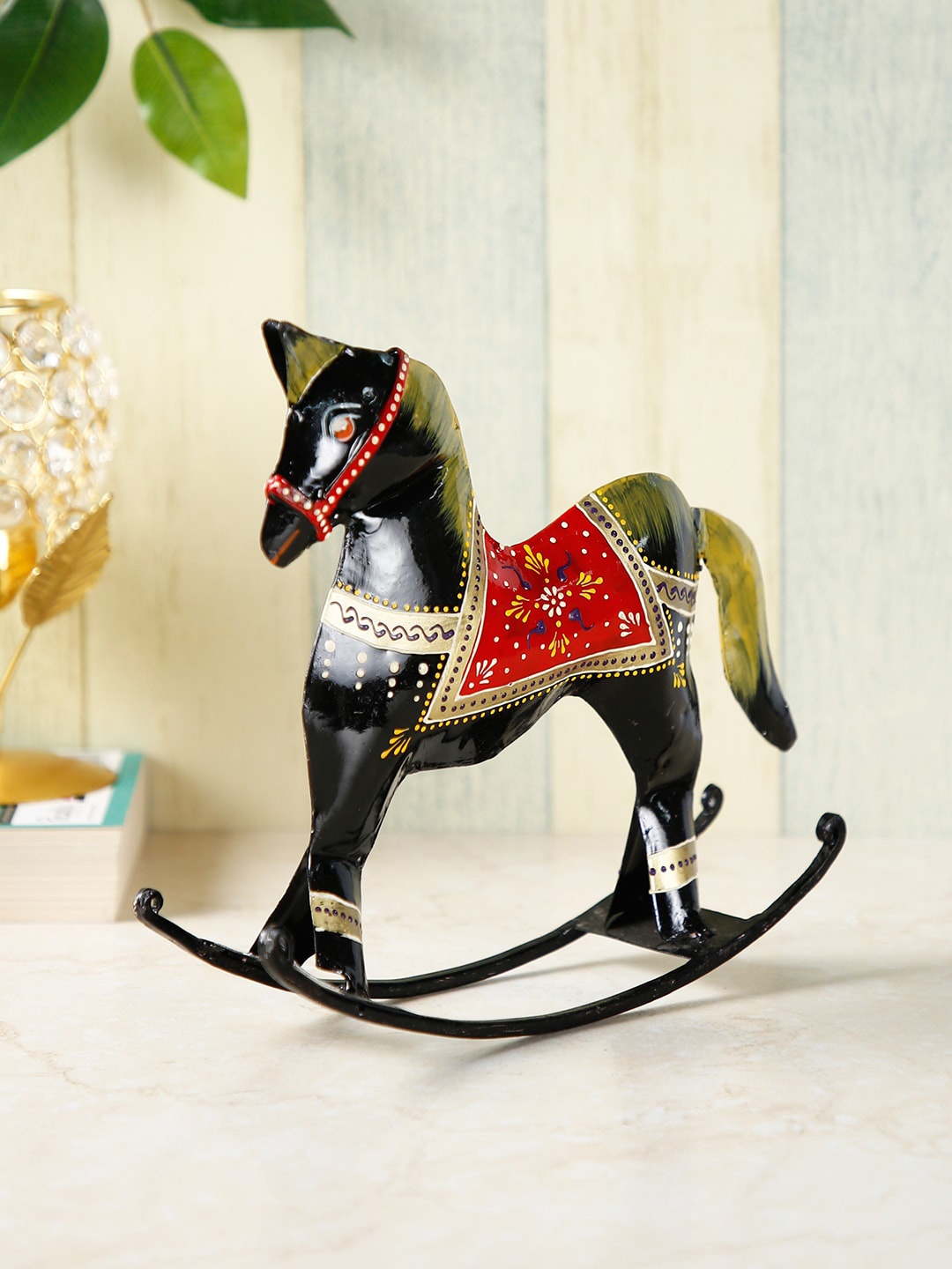 

CraftVatika Black & Red Hand-Crafted Swing Horse Showpiece
