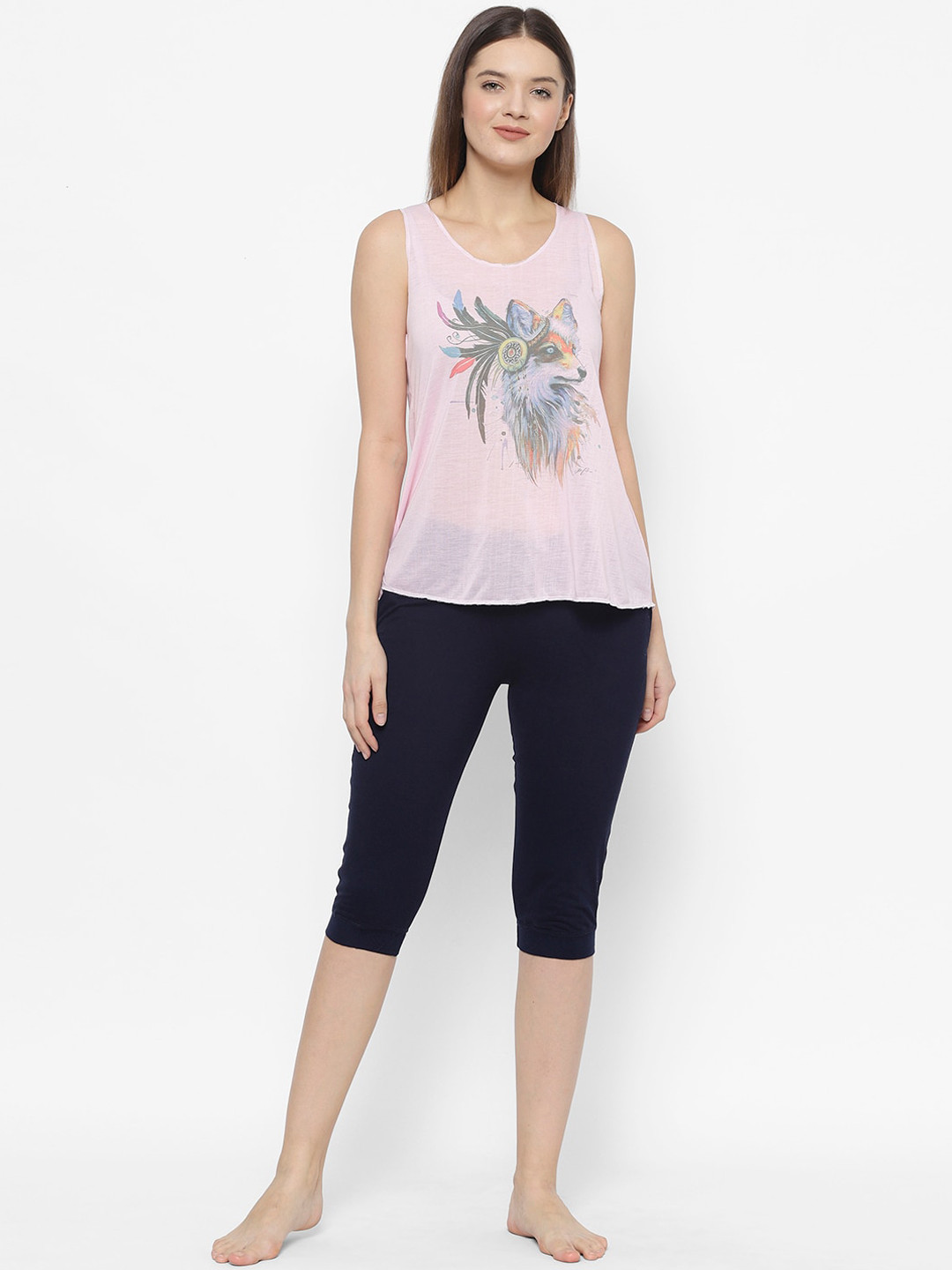 

VIMAL JONNEY Women Pink & Navy Blue Printed Cotton Night Suit LT_12_P_F1_NVY_02