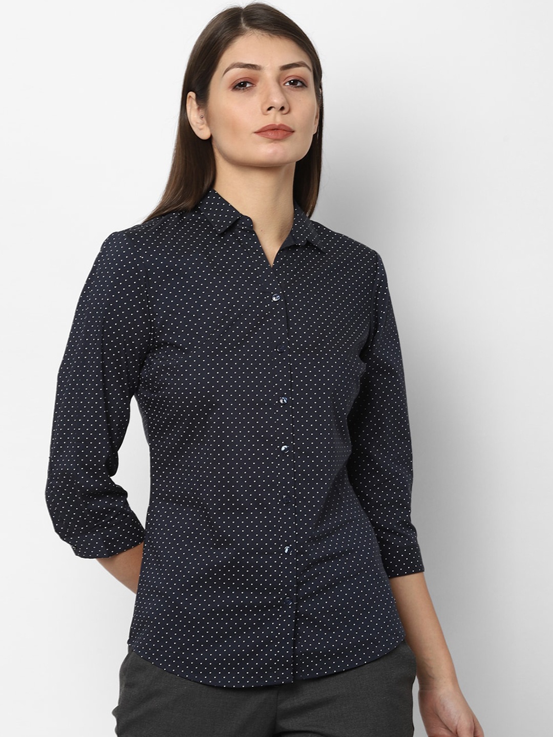 

Allen Solly Woman Women Navy Blue Regular Fit Printed Casual Shirt