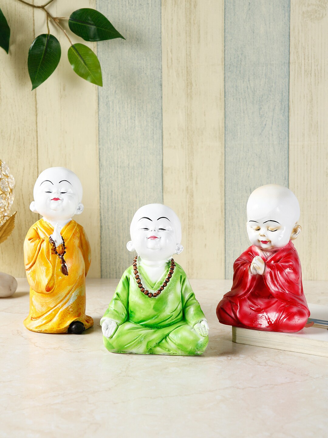

CraftVatika Set Of 3 Baby Buddha Monk Meditating Statue, Green