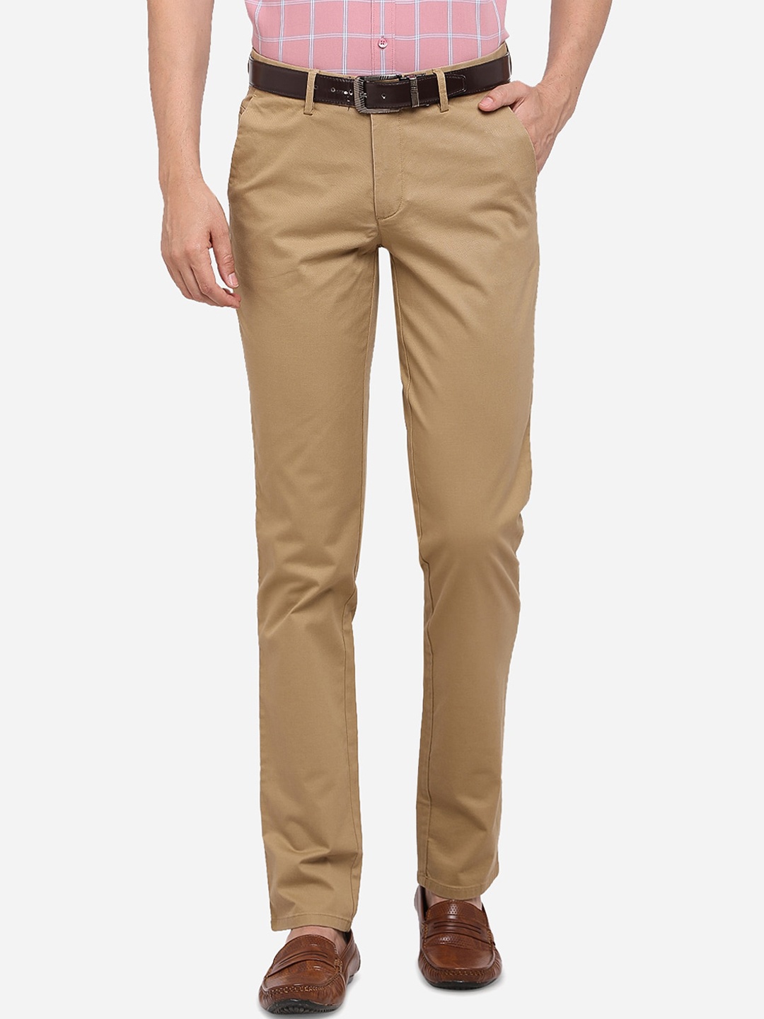 

JADE BLUE Men Khaki Solid Slim Fit Cotton Regular Trousers